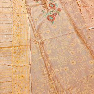 Moslin cotton Three Piece with embroidery work; Color: peach